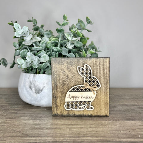 Reversible Shelf Sitter - Happy Easter / Hello Spring Rattan Design