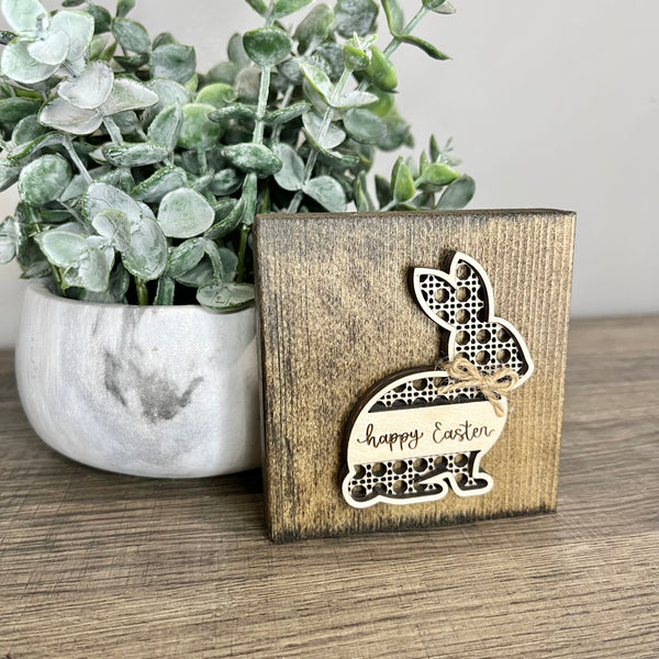 Reversible Shelf Sitter - Happy Easter / Hello Spring Rattan Design