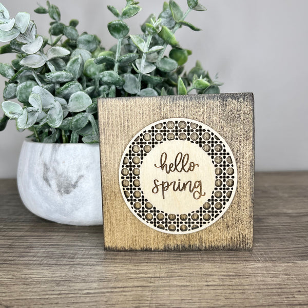 Reversible Shelf Sitter - Happy Easter / Hello Spring Rattan Design