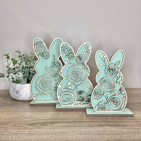 Floral Standing Bunny Teal